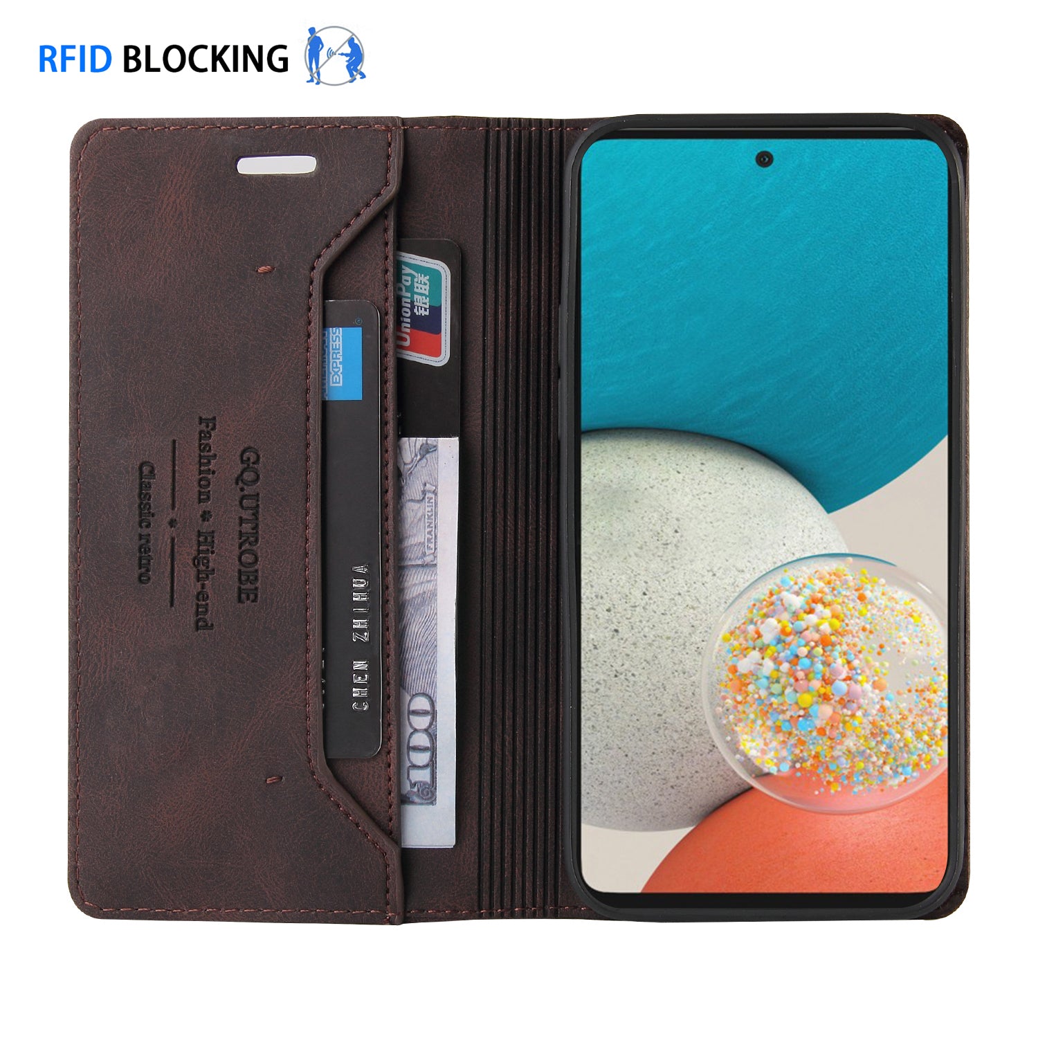 Řada GQ.UTROBE 008 pro Samsung Galaxy A73 5G Pouzdro na telefon s dotykovým dotykem a blokováním RFID PU kožený stojánek na peněženku Řada GQ.UTROBE 008 pro Samsung Galaxy A73 5G Pouzdro na telefon s dotykovým dotykem a blokováním RFID PU kožený stojánek na peněženku